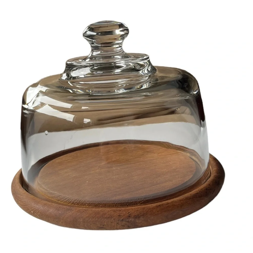 Goodwood Teakwood Cheese Tray with Clear Glass Dome by Julie Pomerantz